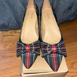 J. Crew Women's Tartan Bow Heels - Red and Green